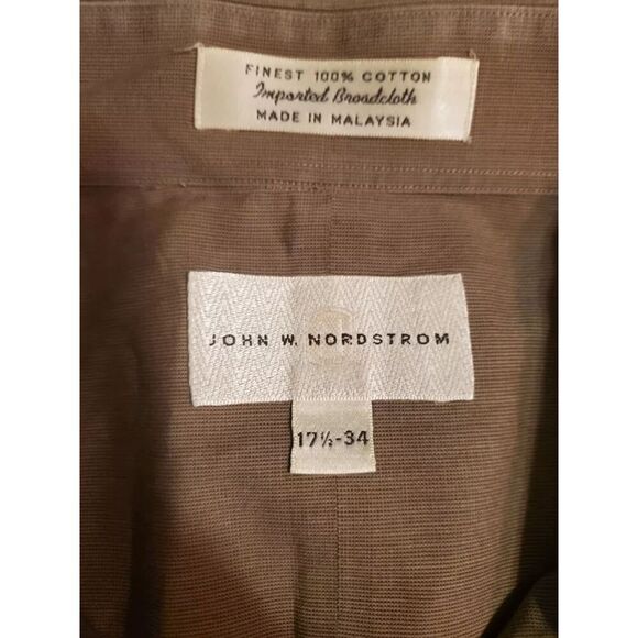 John W. Nordstrom Men's Dress Shirt Size 17 1/2-34 Olive Green Embroidered JWN - Picture 3 of 6
